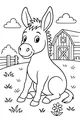 Free Donkey Coloring Page - Cute Donkey in Sunny Farm Field (Printable PDF)
