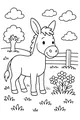 Free Donkey Coloring Page - Smiling Donkey in Sunny Meadow (Printable PDF)