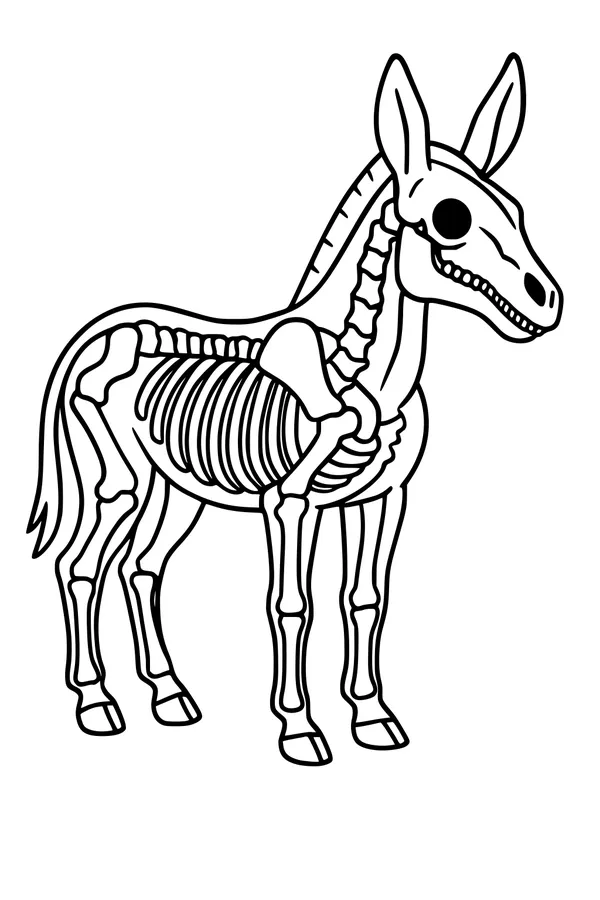 Free Donkey Coloring Page - Detailed Donkey Skeleton Anatomy (Printable PDF)