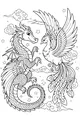 Free Dragon and Phoenix Coloring Page - Starry Sky Dance (Printable PDF)