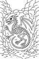 Free Dragon Skeleton Coloring Page - Bones in a Rocky Cave (Printable PDF)