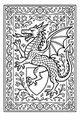 Free Dragon Coloring Page - Heraldic Crest With Shield And Floral Vines (Printable PDF)