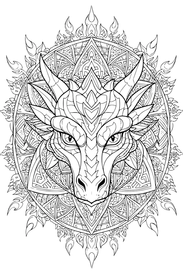 Free Dragon Coloring Page - Intricate Mandala Dragon Head (Printable PDF)