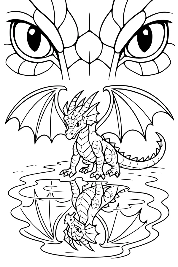 Free Dragon Coloring Page - Baby Dragon at Mirror Pond (Printable PDF)