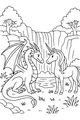 Free Dragon and Unicorn Coloring Page - Enchanted Waterfall Forest (Printable PDF)