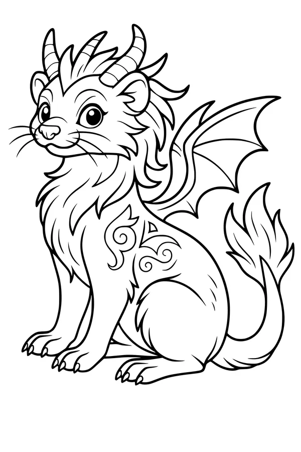 Free Ferret Coloring Page - Fantasy Winged Ferret King (Printable PDF)
