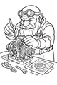 Free Dwarf Coloring Page - Engineer Tinkering With Gear Machine (Printable PDF)