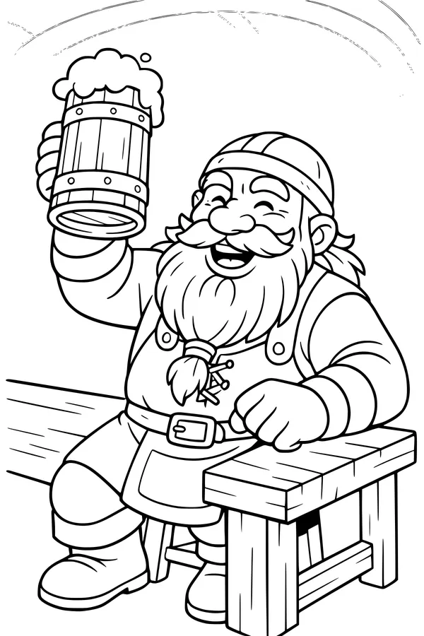 Free Dwarf Coloring Page - Cheerful Toast in the Great Hall (Printable PDF)