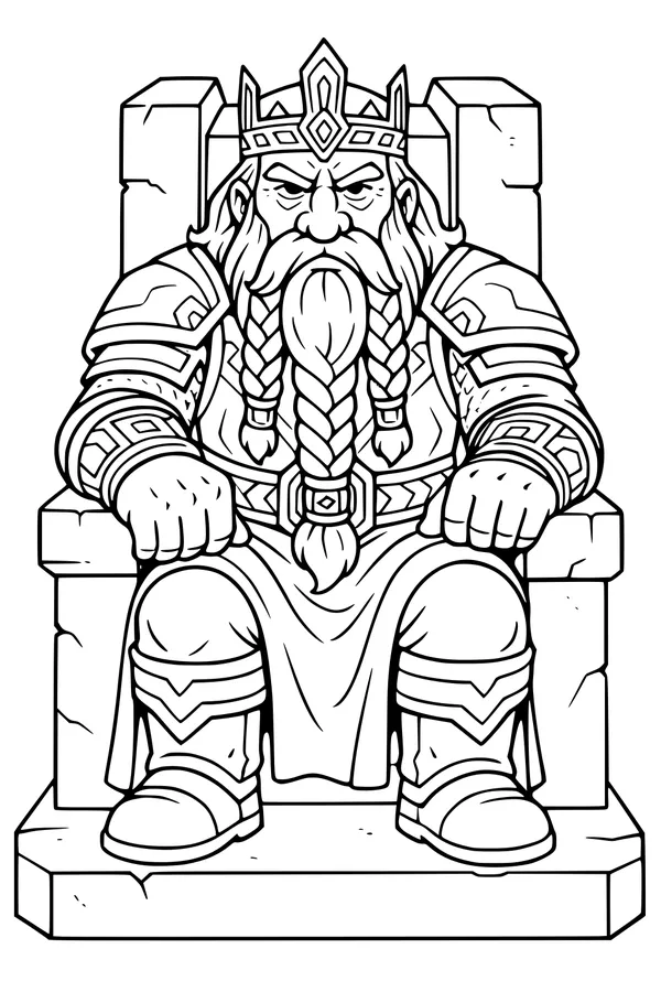 Free Dwarf King Coloring Page - Throne of the Mountain King (Printable PDF)