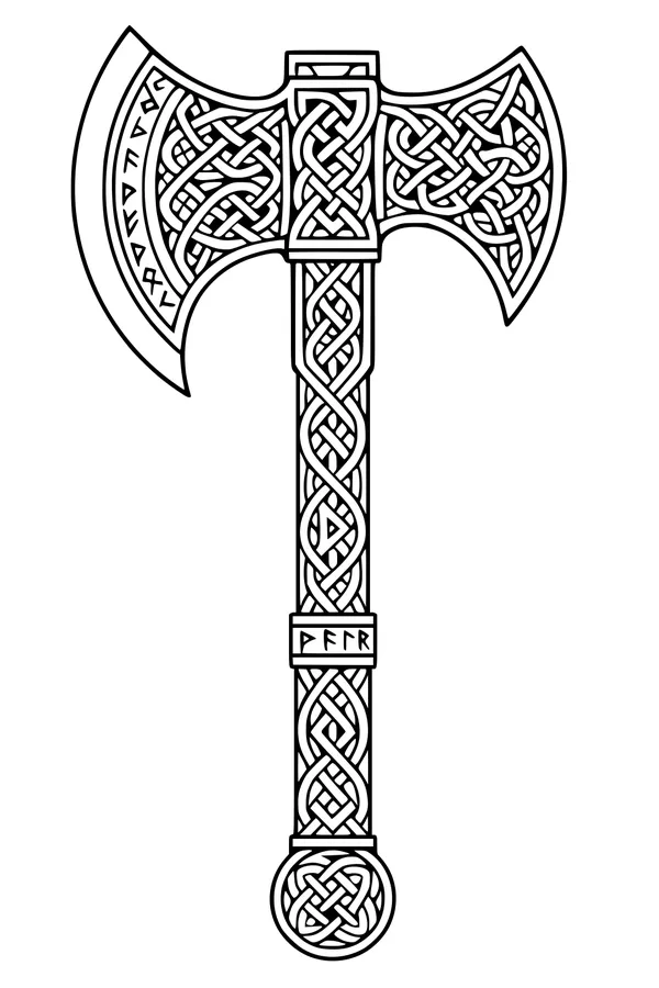Free Dwarf Axe Coloring Page - Runes and Celtic Knotwork (Printable PDF)