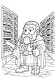 Free Dwarf Librarian Coloring Page - Scroll Keeper in Stone Hallway (Printable PDF)
