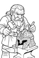 Free Dwarf Blacksmith Coloring Page - Carving a Runed Helmet at the Forge (Printable PDF)