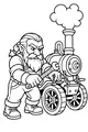 Free Dwarf Coloring Page - Bearded Mechanic Fixing Steam Wagon (Printable PDF)
