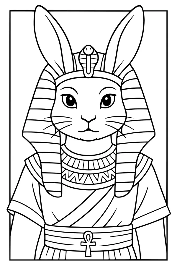 Free Rabbit Coloring Page - Cute Pharaoh Bunny in Egyptian Costume (Printable PDF)