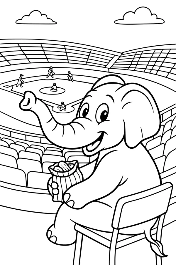 Free Elephant Coloring Page - Baseball Stadium Peanut Fan (Printable PDF)