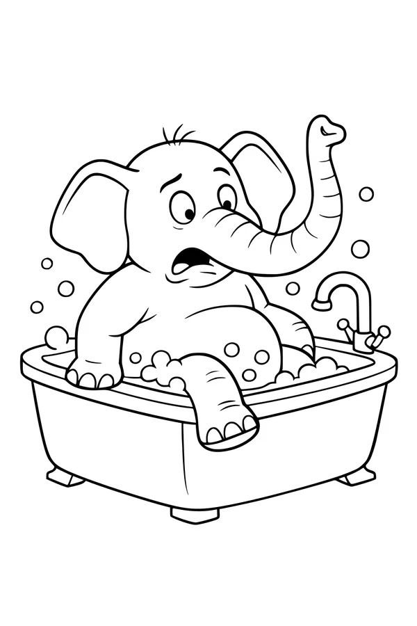 Free Elephant Coloring Page - Silly Bathtime Bubbles Scene (Printable PDF)