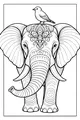 Free Elephant Coloring Page - Ornate Ears With Bird Friend (Printable PDF)