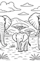 Free Elephant Family Coloring Page - Walking on African Savanna (Printable PDF)