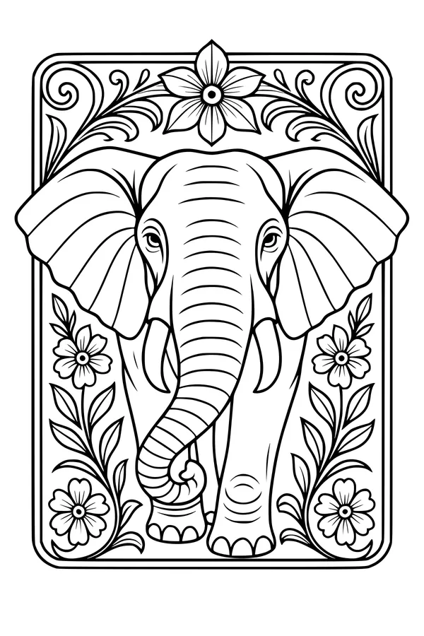 Free Elephant Coloring Page - Gentle Giant With Floral Crown (Printable PDF)