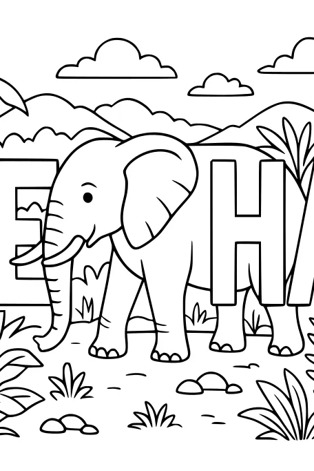 Free Elephant Coloring Page - Smiling Jungle March Scene (Printable PDF)