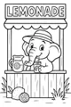 Free Elephant Coloring Page - Ellie at a Sunny Lemonade Stand (Printable PDF)