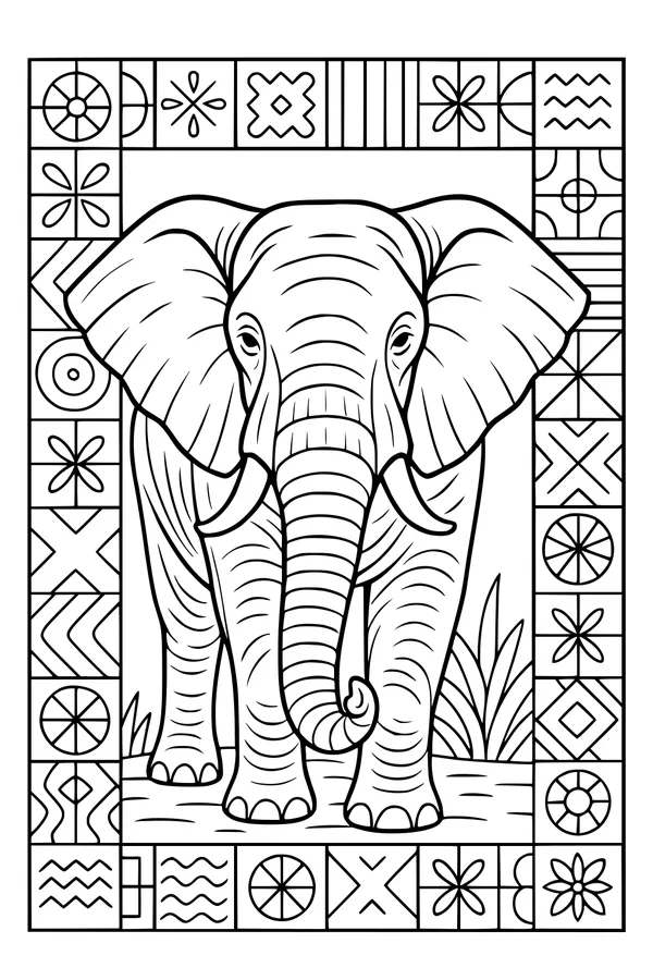 Free Elephant Coloring Page - Big Ears Walking Forward (Printable PDF)