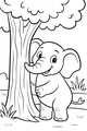 Free Elephant Coloring Page - Happy Baby Beside a Shady Tree (Printable PDF)