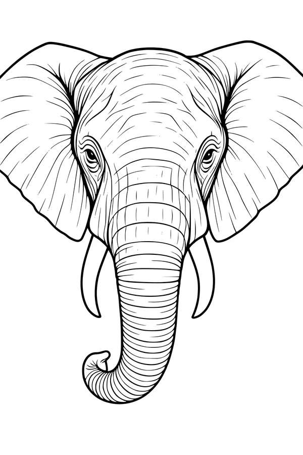 Free Elephant Coloring Page - Realistic Front Face with Big Wrinkled Ears (Printable PDF)