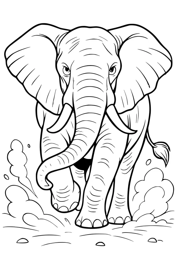 Free Elephant Coloring Page - Mighty Giant Marching Through Dust (Printable PDF)