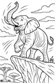 Free Elephant Coloring Page - Happy Elephant on Rocky Cliff (Printable PDF)