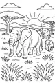 Free Elephant Coloring Page - Family Walk on the Savanna (Printable PDF)