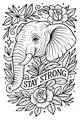 Free Elephant Coloring Page - Stay Strong With Magic Flowers (Printable PDF)