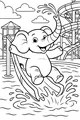 Free Elephant Coloring Page - Baby Elephant on Waterslide at Waterpark (Printable PDF)