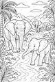 Free Elephant Coloring Page - Mother And Calf By Jungle River (Printable PDF)