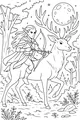 Free Elf Archer Coloring Page - Moonlight Stag Ride in Enchanted Forest (Printable PDF)