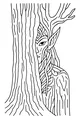 Free Elf Coloring Page - Forest Elf Girl Behind Tree (Printable PDF)