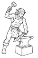 Free Elf Blacksmith Coloring Page - Forging a Sword at the Anvil (Printable PDF)