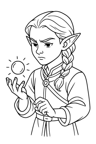 Free Elf Coloring Page - Boy Elf Conjuring Magic Orb (Printable PDF)