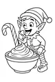 Free Elf Coloring Page - Christmas Boy Elf Tasting Frosting (Printable PDF)