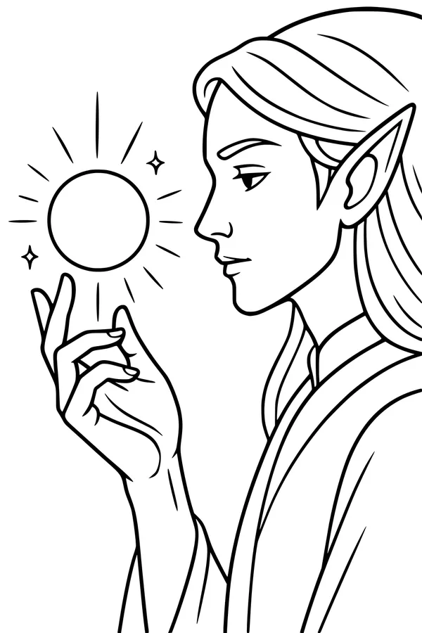 Free Elf Boy Coloring Page - Magic Orb In Side Profile (Printable PDF)
