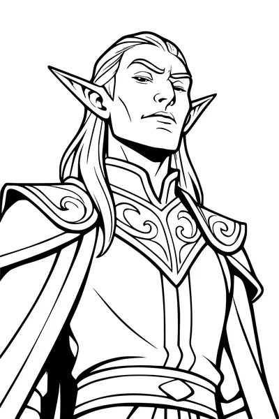 Free Elf Prince Coloring Page - Regal Portrait In Swirly Armor (Printable PDF)