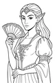 Free Elf Princess Coloring Page - Forest Royalty with Fan (Printable PDF)