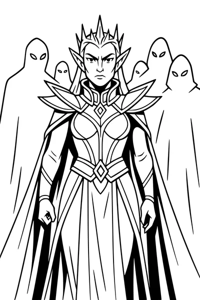 Free Elf Queen Coloring Page - Regal Warrior With Spirit Guardians (Printable PDF)