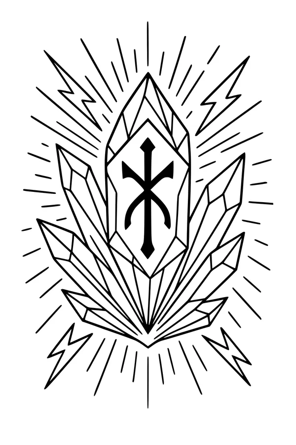 Free Elf Rune Crystal Coloring Page - Magical Lightning Gem Cluster (Printable PDF)