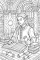Free Elf Coloring Page - Scholar in Sunlit Fantasy Library (Printable PDF)