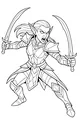 Free Elf Warrior Coloring Page - Elf Girl Guardian With Twin Swords (Printable PDF)