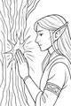 Free Elf Coloring Page - Boy Elf Touching Glowing Tree (Printable PDF)