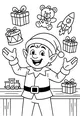 Free Christmas Elf Coloring Page - Santa's Workshop Toy Scene (Printable PDF)