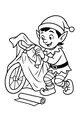 Free Christmas Elf Coloring Page - Wrapping a Big Bicycle Gift (Printable PDF)