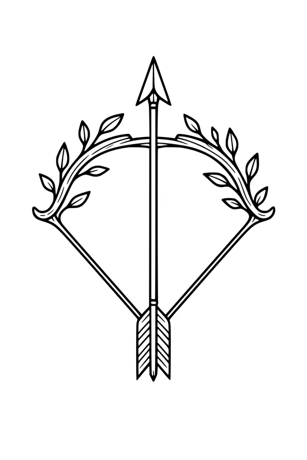 Free Elf Bow Coloring Page - Forest Archery Emblem (Printable PDF)